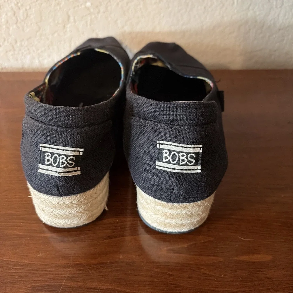 BOBS by Skechers Women's 9.5‎ Black Espadrille Platform Slip-On Shoes Wedge